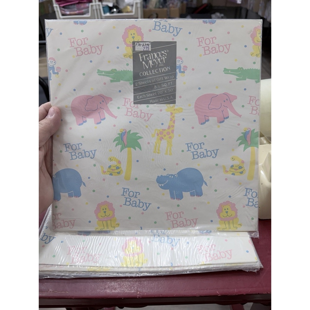 Vintage Frances Meyer Baby Safari Wrapping Paper 2 Sheets 8.5sqft 20x30